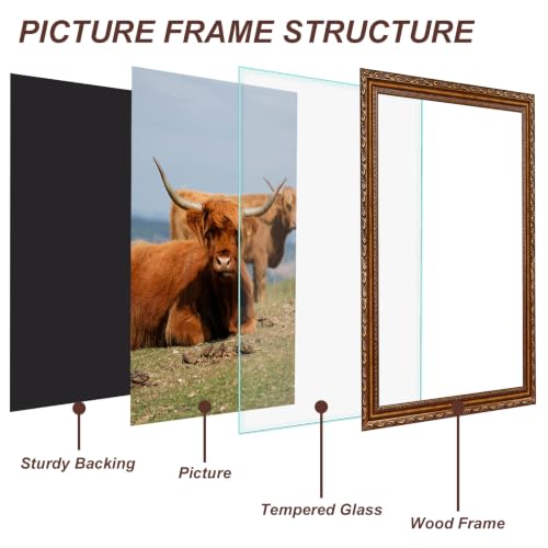 Image of 13x19 Picture Frame Gold Wood Vintage Picture Frame Ornate | Real Glass, Easy Photo Changes, Wall Hanging