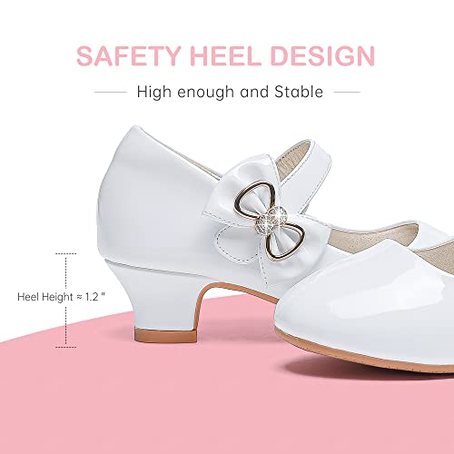 Dufannie First Communion Shoes Disney Princess Shoes Low Heel Light Patent White Mary Janes For Girls Christmas Easter Party Snow Church Shoes Flower Girl Shoes Girls Flats(3303Patentwhite 5) #TOP6