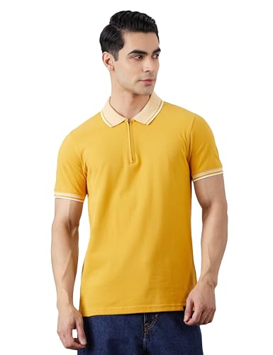 Image of Amazon Brand - Symbol Men's Cotton Rich Solid Zipper Polo Collar Tshirts | Half Sleeves | Plain-Regular Fit (Available in Plus Sizes)
