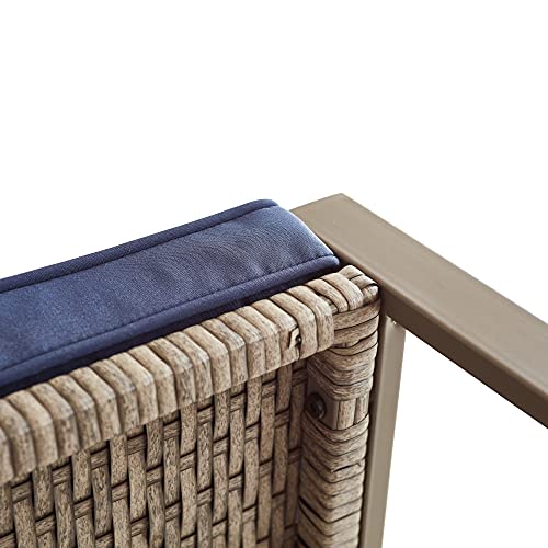 LOKATSE HOME Patio Conversation Bistro Set 5 Pieces Outdoor PE Wicker Rattan Sofa All Weather Furniture Cushioned Chairs and Ottomans with Tempered Glass Coffee Table for Backyard, Garden, Porch, Blue - Thumbnail 4