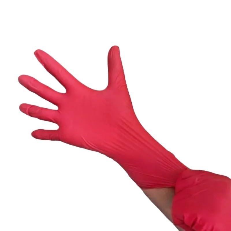 Guantes de nitrilo rojos desechables sin polvo, 100/50/10 unidades, for limpieza del hogar, corte pelo, mascotas, jardinería, coches hechos a mano(100PCS,M)