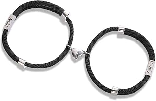 Bracelet de couple personnalisé, bracelet de couple magnétique 2 pièces avec breloque en forme de coeur, cadeau pour homme et femme, anniversaire, pendaison de crémaillère.