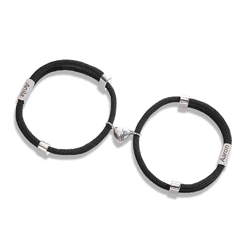 Amsgedhie Pulsera de pareja personalizada, pulsera magnética de 2 piezas con corazón, regalos para hombres y mujeres, boda, aniversario, inauguración de la casa, regalo de bienvenida. (Negro 2)
