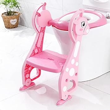 BabyTeddy Patented Baby Potty Training Seat Chair Toilet Trainer Cushioned With steps And Easy Grip Handle 1-8 Years Age Kid (Pink)