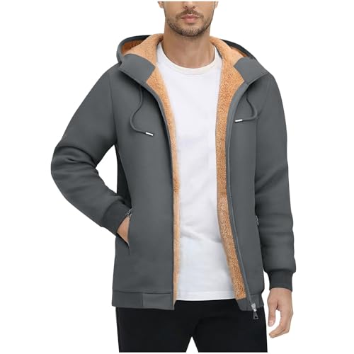 Lovraj Chaqueta de forro polar para hombre con capucha, forro cálido, sudadera de invierno de manga larga con capucha, forro polar térmico, sudadera con capucha, monocolor, sudadera con capucha con
