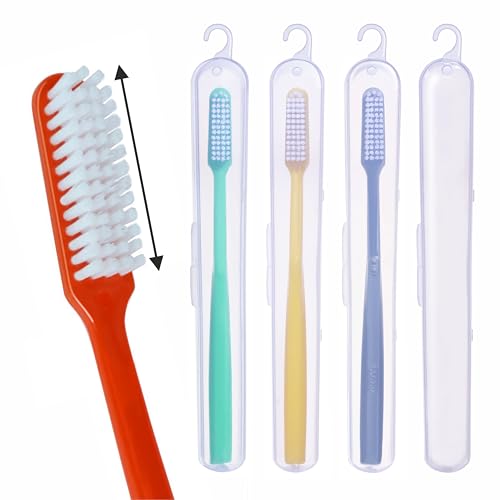 Image of MAXI Angular Hard Bristles Toothbrush with Anti-Bacterial Travel Case | Big Brush Head for Deep Plaque Removal & Stain Cleaning | Multicolor Pack of 4