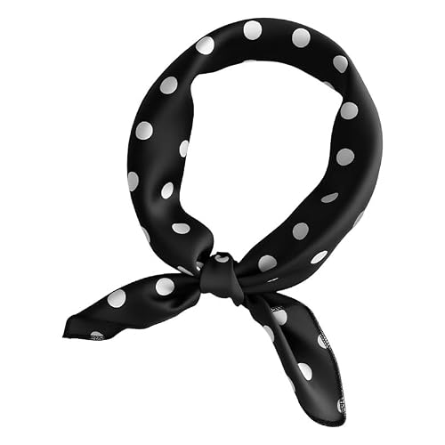 50cm 1950s Vintage Retro Polka Dots Square Scarf Head Neck Scarves Kerchief Neckerchief (Black)