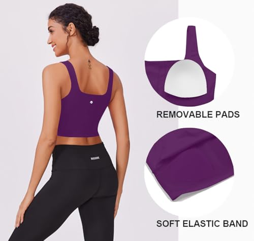 Image of PINSPARK Sports Bra for Women Square Neck Longline Tank Top with Built in Bra