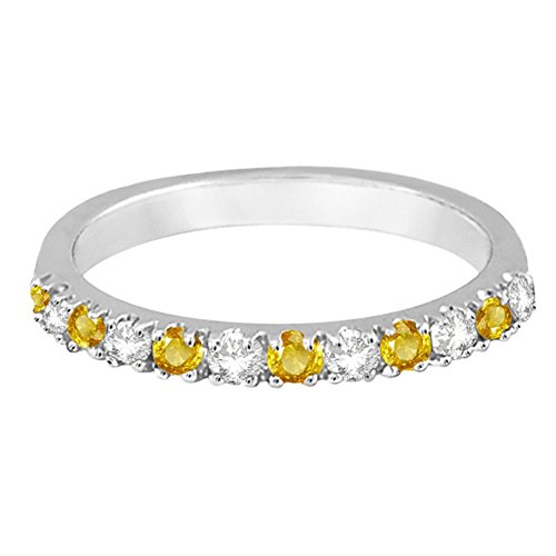 Diamond And Yellow Sapphire Stackable Band Ring Guard For Women 14K White Gold (0.32Ct) #TOP3