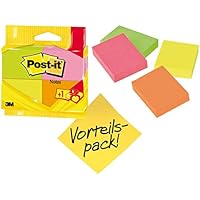 Post-it Notas, Colores De Neón Surtidos, 38 mm x 51 mm, Paquete
