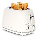 Roter Mond 2 Slice Toaster Retro Stainless Steel with Bagel, Cancel, and Defrost Functions, 6 Bread Shade Settings, Extra Wide Slots and Removable Crumb Tray, Cream