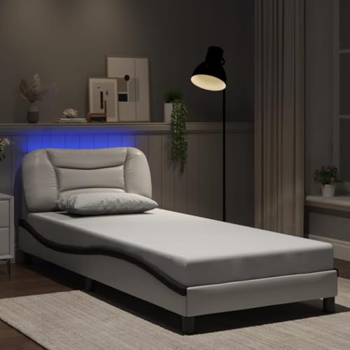 Genérico Estructura de Cama con LED sin colchón Hvar Blanco y Negro 90x190cm,Mobiliario,Camas y Accesorios,Camas y somieres-3213905
