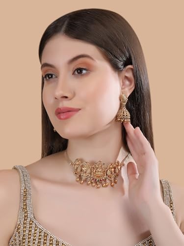 Fashion Frill Necklace Set For Women Goddess Gold Plated Temple Traditional J...