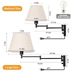 TRLIFE Dimmable Wall Sconce Plug in, Wall Sconces Set of Two Swing Arm Wall Lights with Plug in Cord and On/Off Dimmer Rotary Switch, 11.8" Large Beige Fabric Shade(2 Pack, 2 Bulbs Included) - Image 5