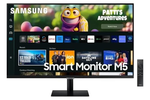 Image of Samsung 32 inch M5 Series Smart Monitor, Streaming TV, Multiple Ports, HDMI, 60Hz, 4ms, Black, with HDMI Cable