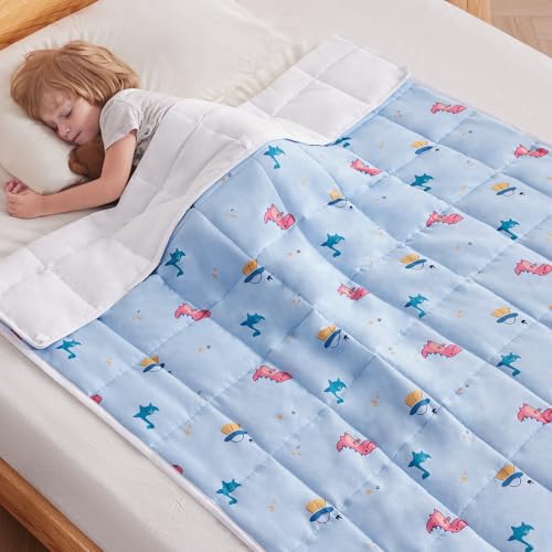 anfie Weighted Blanket Kids (36"x48" 5lbs) Weighted Blanket Cooling Blanket for Sleeping,Throw Size Breathable Blanket with Premium Glass Bead(Light Blue Dinosaur)