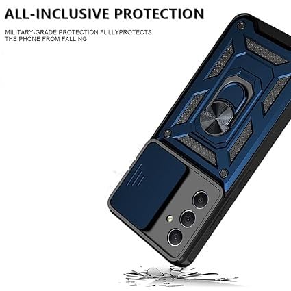 Image of SPAZY CASE Samsung Galaxy M36 5G Back Cover | Heavy Duty Hybrid Case with 360 Degree Rotating Finger Ring Holder + Slider Shutter Camera Protection Case for Samsung Galaxy M36 5G - Blue
