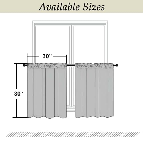 Image of Simplebrand Ava Ever Green Short 30 Inches Blackout Curtain 2 Panels Set, Half Window Rod Pocket Privacy Curtain Tiers for Kitchen, Curtains Blackout for Bathroom Shades, W30 x L30 Inch, Navy Blue