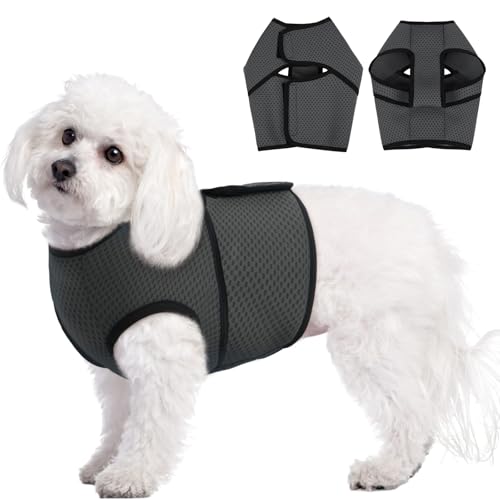 Image of BRKURLEG Dog Anxiety Shirt, Adjustable Calming Vest Jacket for Small Medium Large Dogs,Dog Anti-Anxiety Coat for Thunderstorms, Fireworks, Training & Separation Relief, Darkgrey, XS