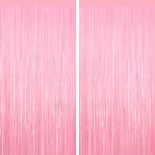 Pastel Pink Tinsel Backdrop Foil Fringe Curtains - 2 Packs Door Streamers Backdrop for Birthday Door Decorations Party Supplies for Wedding Anniversaries Christmas Valentines Day Decorations