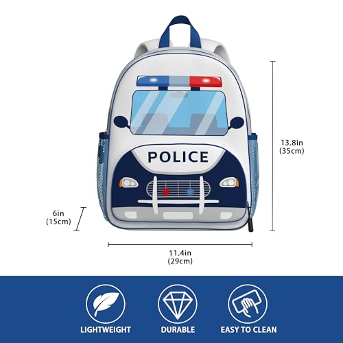 Image of Police Car Toddler Backpack for Little Kids Water Resistance Kindergarten Preschool Bags Children Schoolbag Cute 3D Animal Cartoon Backpacks Gifts for Baby Boys Girls