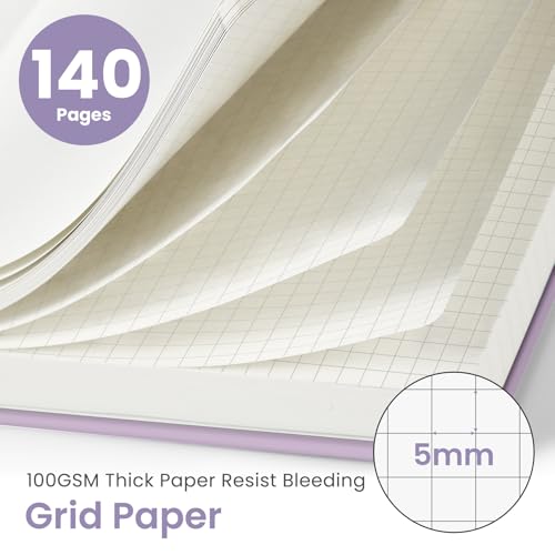 Image of Taja Graph Spiral Journal Notebook for Women & Men, 140 Pages, Graph Paper Hardcover Notebook for Planning & Tracking, Journals for Graphing, A5(5.7 inch x 7.9 inch) - Purple