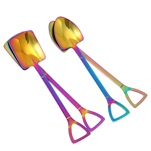 VINTORKY 4pcs Stainless Steel Spoon Drink Spoons Tea Scoops Long Stirring Spoon Cake Spoon Decorative Cake Eating Spoon Mixing Spoon Coffee Spoons Dessert Spoon 410 Stainless Steel Colorful