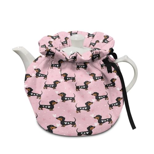 Wanzuoeng Soft Insulated Tea Cozies for Tea Pot, Dachshund Heart Print Teapot Dust Cover, Keep Breakfast Warm Teapot Cosy for Kitchen Home Decoration