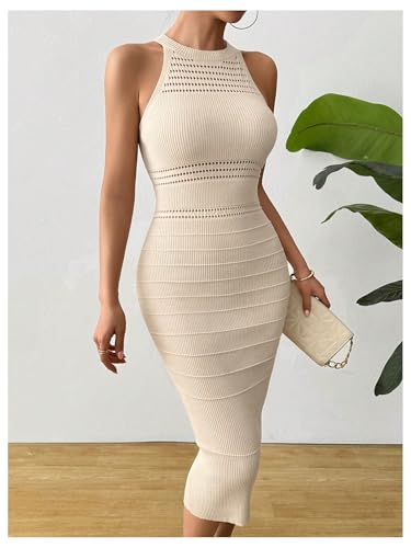 GORGLITTER Women's Sleeveless Sweater Dress Fall Wedding Guest Dresses 2025 Knit Halter Bodycon Midi Dresses2
