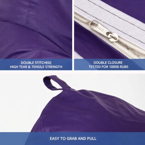 Image of Amazon Brand - Solimo Bean Bag Cover 4XL Without Beans, Faux Leather Bean Bags Cover with Handle & Zipper, Bean Bag Cover for Living Room & Bedroom | 6 Months Warranty (Purple)