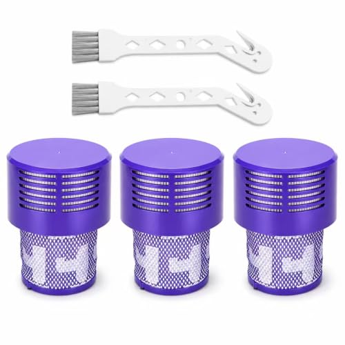 Image of 3 Pack V10 Filters Compatible with Dyson, 2 Brushes, Replaces 969082-01 | Includes 3 washable filters and 2 brushes; fits V10 Absolute, Animal, Motorhead, Total Clean, SV12 and SV27; not for V11