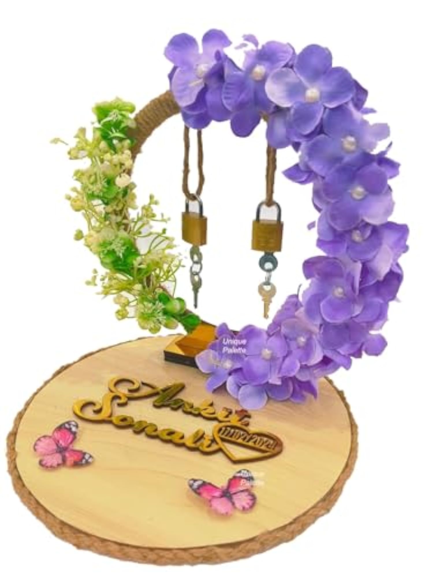 Purple Engagement Wedding Ring Platter with Customized Name