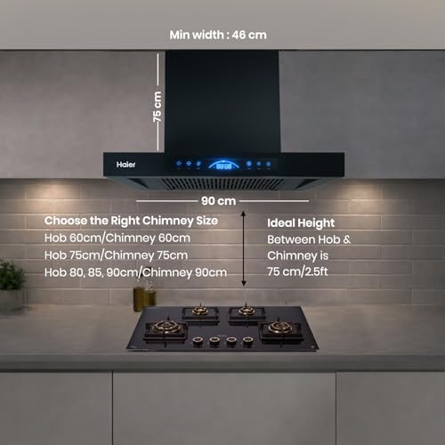 Image of Haier 60cm 1600m /hr BLDC Autoclean T-Shape Chimney | Easy Clean Filterless with Touch /Gesture Control | 10 Yr Motor, 4 Yr Comprehensive Warranty | Free Installation & Pipe | HIH-T1600-BLDC-IN | Black