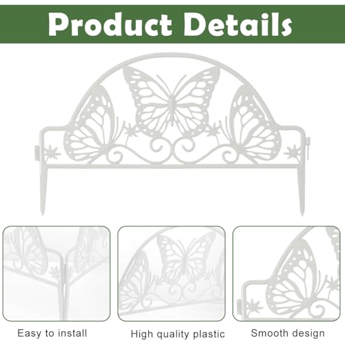 Image of HASTHIP 4pcs Outdoor Garden Fence Border, PVC Decorative Garden Edging Fence Outdoor Cut-Out Butterfly Garden Picket Fence Panels, Garden Fence Decorative Flower Fencing for Pathway, Yard, Lawn