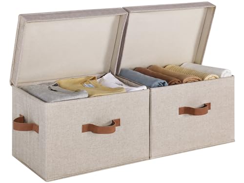 StorageWorks Boîtes de rangement avec couvercles, boîtes larges pour étagères, paniers décoratifs en tissu avec poignées pour rangement de vêtements,...