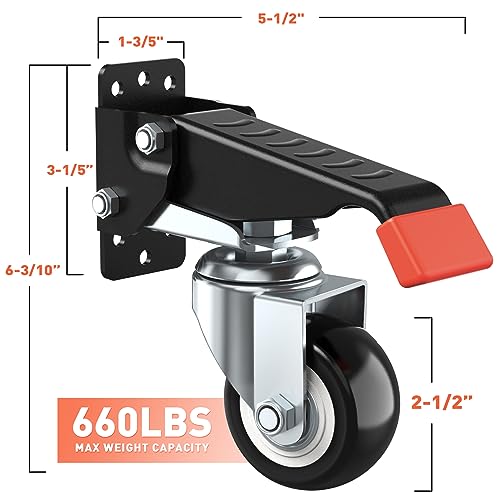 SPACEKEEPER Workbench Casters kit 300KG - 4 Heavy Duty Retractable Caster Wheels Designed for Workbenches Machinery & Tables, Install Template Included