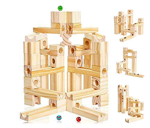 Muy bonita pista de Canicas de madera, 60 piezas Cover