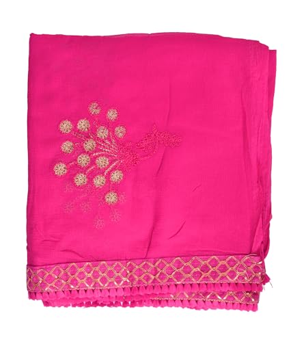 Image of YOUTHQUAKE Heavy Embroidered Work Chiffon Dupatta for Womens & Girls With Fancy Lace