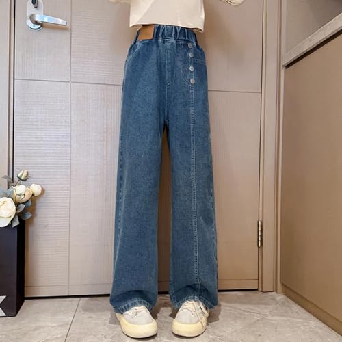Wide Leg Baggy Pants for Girls Elastic High Waist Straight Leg Trousers Kids Fall Washed Casual Jeans with Pokets4
