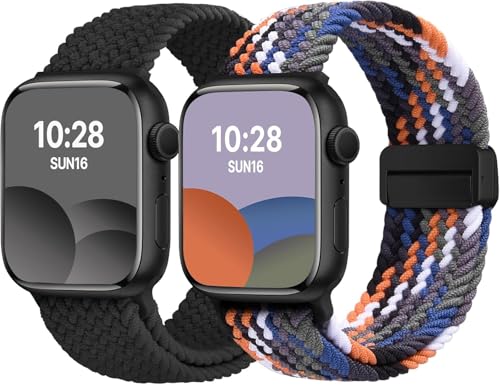 Image of Fullmosa 2 Pack Magnetic Braided Bands Compatible Apple Watch Strap 38mm 40mm 41mm 42mm 44mm 45mm 46mm 49mm Women Men,Soft Elastic Strap for iWatch Ultra3 /2 /1 SE3 /2 /1 Series 11 10 9 8 7 6 5 4 3 2 1