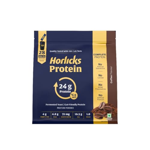 Image of Horlicks Protein Powder 1 Kg Pack | 24g Protein, 4g Fibre per serve | Coffee Flavour | 28 Daily Use Sachets | Fermented Yeast Isolate | Gut-Friendly Protein | Complete | For Men & Women