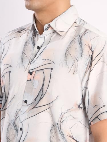 Image of BENE KLEED Men's Abstract Print Cotton Blend Shirt | Spread Collar | Full Sleeves | Tailored Fit |