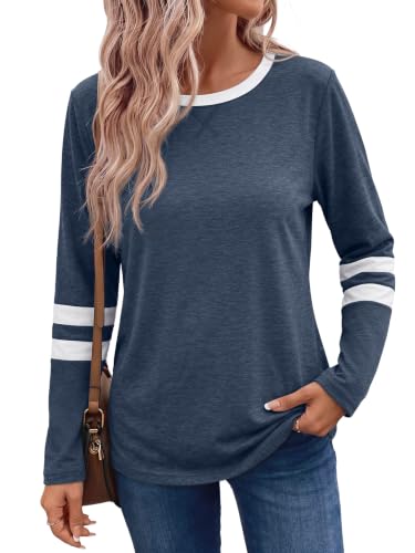 Image of AUTOMET Womens Color Block Long Sleeve Shirts Oversized Crewneck Casual Top