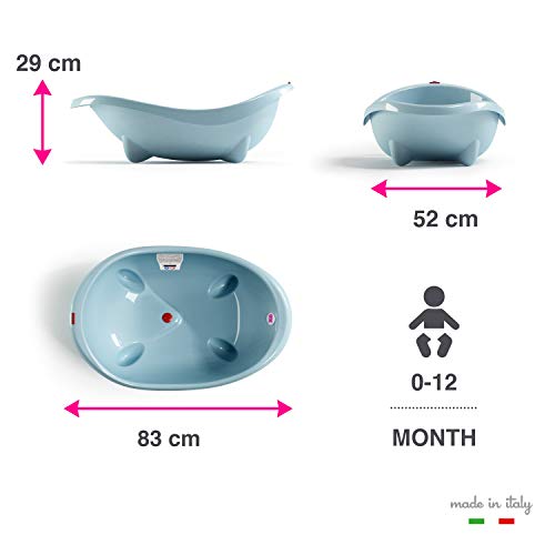 Image of Okbaby Laguna Wide and Spacious Baby Large Bath Tub with Water Drain Plug 0-12 Months Anti Slip Built-in Digital Thermometer and Safe Water Level Non Slip Base Baby Bathing Essential, Green