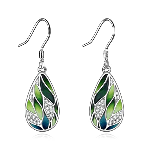 925 Sterling Silver Green Leaf Earrings Sunflower Dangle Blue Lotus Earrings for Women Enamel Jewelry Birthday Gifts