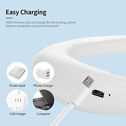 KKmoon Ventilador portátil pendurado no pescoço Ventilador portátil mini USB recarregável Ventilador