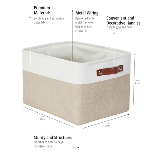 Image of DECOMOMO Foldable Storage Bin Collapsible Sturdy Cationic Fabric Storage Basket Cube W /Handles for Organizing Shelf Nursery Home Closet (Beige and White, Large - 15 x 11 x 9.5-4 Pack)