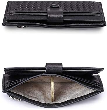 flintronic Credit Card Holder, RFID Blocking Black Leather Wallet with Covered Button (1 Zipper & 1 Invoice compartments, 5 Card Slots & 1 ID Window) Slim Pocket Purse for Men & Women