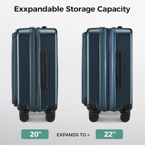 Image of Carry on Luggage Top opening Suitcases, Expandable with Cup&Phone Holder and USB Charging Port,Hardside with Front Pocket Rolling Suitcases with Spinner Wheels & YKK Zippers (Navy, 20 Inch)