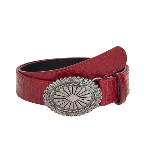 Women Red Leather Belt Vintage Ladies Waist Belts Country Cowboys Cowgirls Belt for Jeans Pants